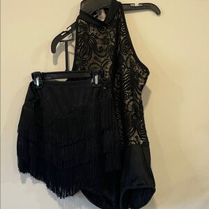 Elegant Black and Gold Adult Medium Kids Dance Costume 2 piece